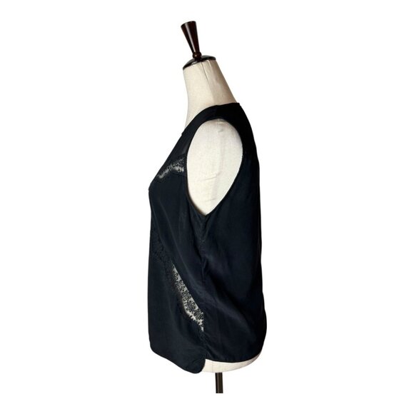 Sandro Shirt Women Small Black Sheer Bodice Lace Detail Top Whimsigoth Gothic - Picture 4 of 7